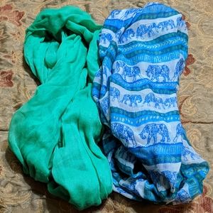 2 Infinity Scarves 1 Green 1Elephant multicolor